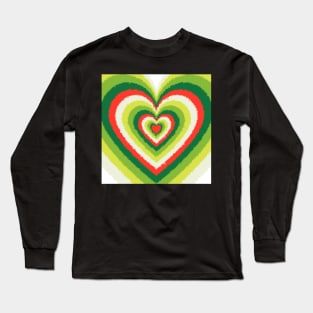 Pencil Strokes of Christmas Colored Heart Pattern Long Sleeve T-Shirt